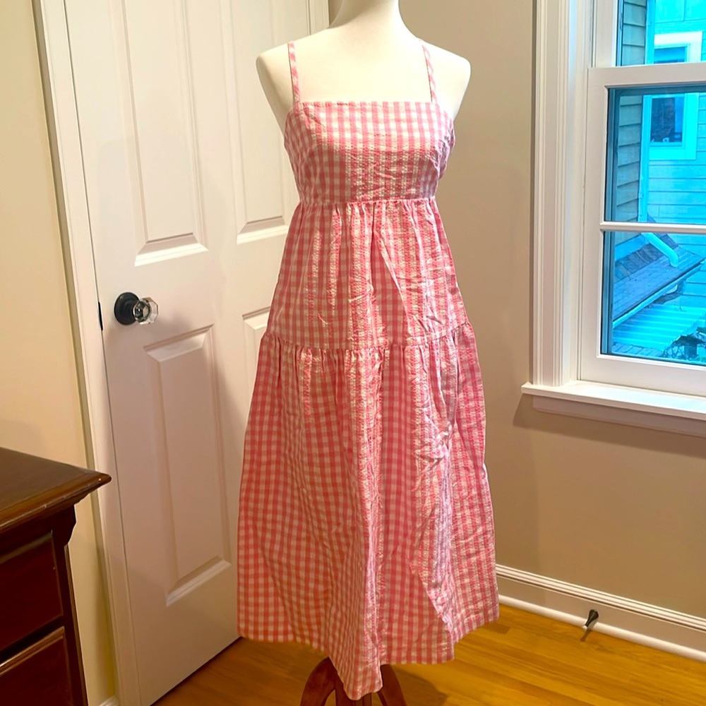 J. Crew Pink Gingham Midi Sundress